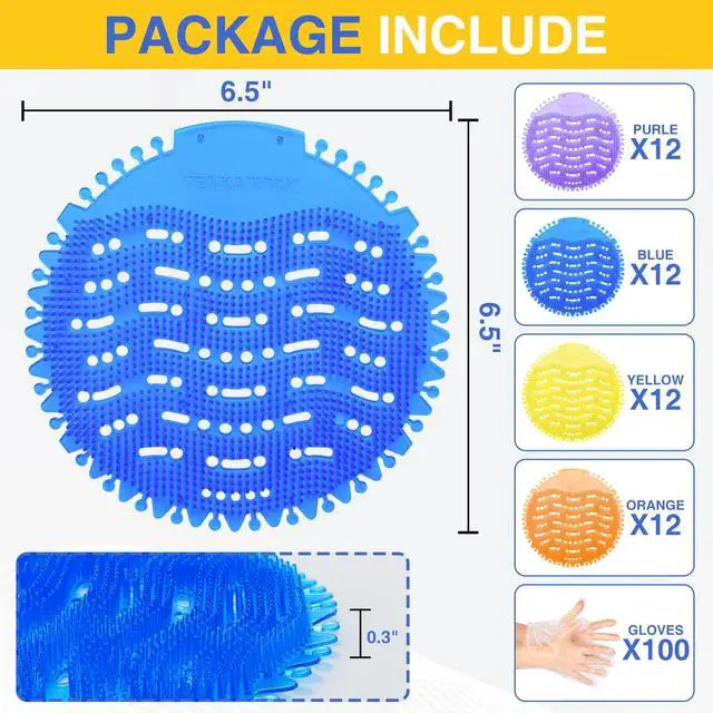Alt view image 2 of 7 - 48 PACK Urinal Deodorizer Screen with 100 Gloves-3D Wave Anti-Splash Odor Protection Urinal Cakes for Men Toilets, Four Scents Urinal Mats