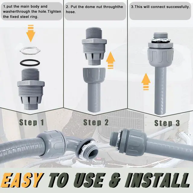 Alt view image 5 of 7 - Liquid-Tight Conduit and Connector Kit - 1/2 Inch 25 FT Non Metallic Liquid Tight Electrical Conduit with 5 Straight and 5 Angle Fittings