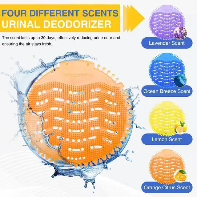 Alt view image 3 of 7 - 48 PACK Urinal Deodorizer Screen with 100 Gloves-3D Wave Anti-Splash Odor Protection Urinal Cakes for Men Toilets, Four Scents Urinal Mats