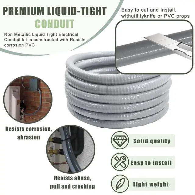 Alt view image 3 of 7 - Liquid-Tight Conduit and Connector Kit - 1/2 Inch 25 FT Non Metallic Liquid Tight Electrical Conduit with 5 Straight and 5 Angle Fittings