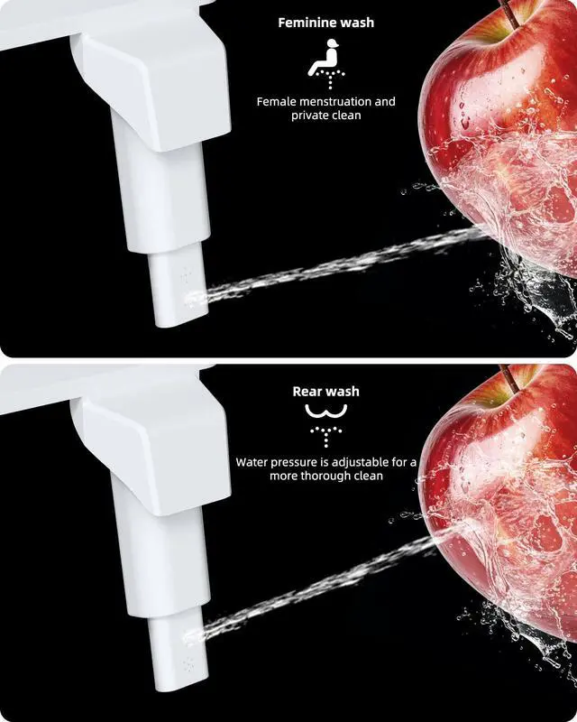 Alt view image 3 of 7 - Bidet Attachment for Toilet, Non-Electric Dual Nozzle for Frontal & Rear Wash, Adjustable Water Pressure Control, Fresh Water Bidet Toilet Seat, Self Cleaning Water Sprayer, White