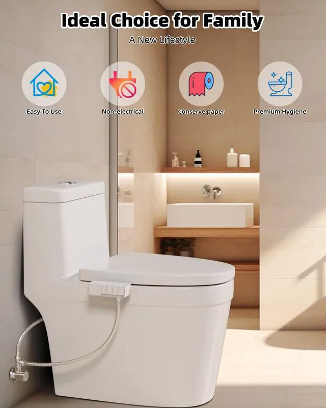 Alt view image 4 of 7 - Bidet Attachment for Toilet, Non-Electric Dual Nozzle for Frontal & Rear Wash, Adjustable Water Pressure Control, Fresh Water Bidet Toilet Seat, Self Cleaning Water Sprayer, White
