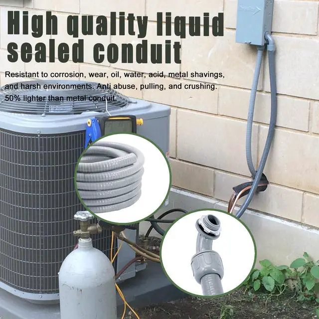 Alt view image 6 of 7 - Liquid-Tight Conduit and Connector Kit - 1/2 Inch 25 FT Non Metallic Liquid Tight Electrical Conduit with 5 Straight and 5 Angle Fittings