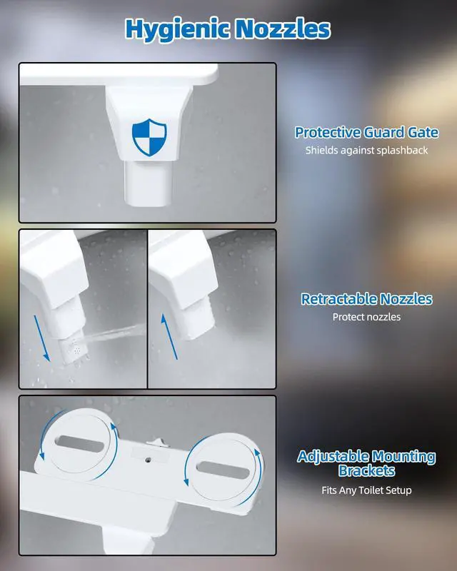 Alt view image 5 of 7 - Bidet Attachment for Toilet, Non-Electric Dual Nozzle for Frontal & Rear Wash, Adjustable Water Pressure Control, Fresh Water Bidet Toilet Seat, Self Cleaning Water Sprayer, White