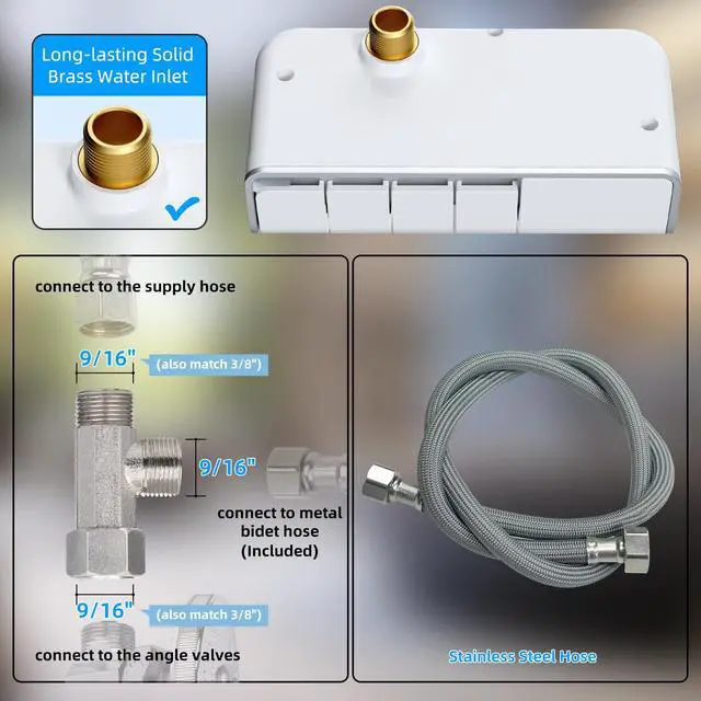 Alt view image 7 of 7 - Bidet Attachment for Toilet, Non-Electric Dual Nozzle for Frontal & Rear Wash, Adjustable Water Pressure Control, Fresh Water Bidet Toilet Seat, Self Cleaning Water Sprayer, White