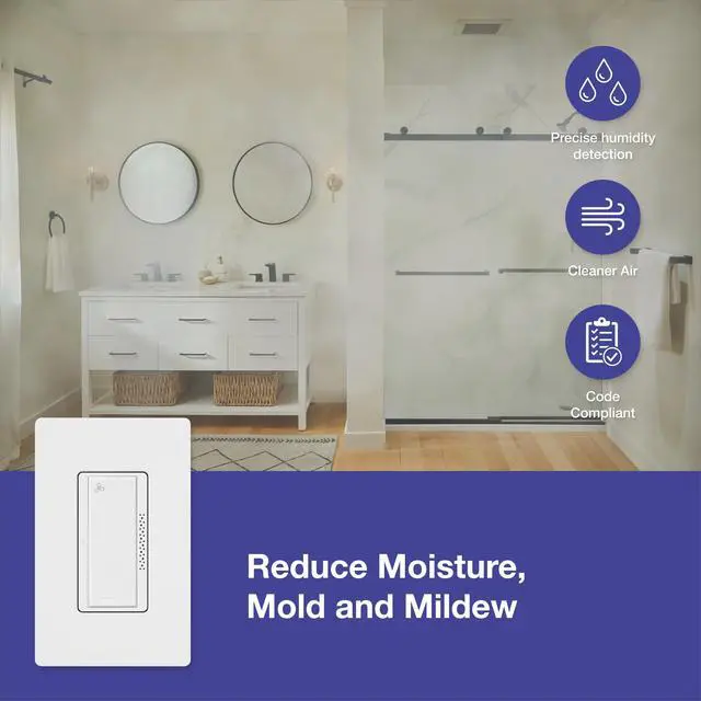 Alt view image 5 of 7 - Humidity Sensor Switch, 3 Amp Single Pole, for Exhaust Fans | Auto On/Auto Off sensor for bathroom or basement fans, automatic moisture control, delay off timer, MS-HS3G-WH, White