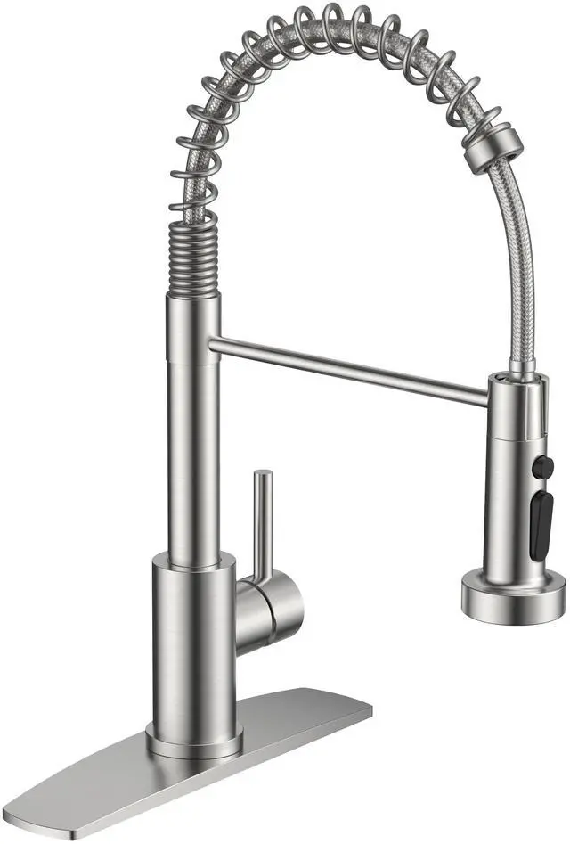 Main image of Kitchen Sink Faucet, Stainless Steel Single Handle, Brushed Nickel | Classic Commercial Kitchen Faucet with 3 Modes Sprayer, Suitable for Outdoor Laundry Rv Bar, with Deck Plate for 1 or 3 holes