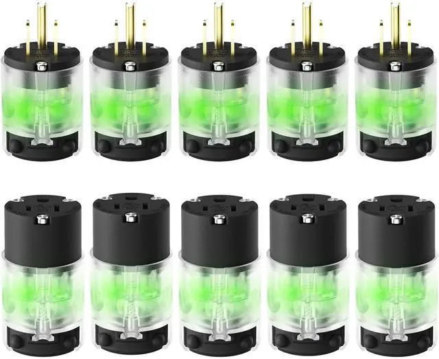 Main image of 5 Set Lighted Extension Cord Ends, 15A 125V Extension Cord Replacement Ends 3 Prong, NEMA 5-15P & 5-15R, Male & Female Repair Kit for Generator, RV, Welding Equipment, UL Listed, Black