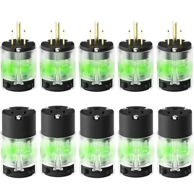 Alt view image 2 of 7 - 5 Set Lighted Extension Cord Ends, 15A 125V Extension Cord Replacement Ends 3 Prong, NEMA 5-15P & 5-15R, Male & Female Repair Kit for Generator, RV, Welding Equipment, UL Listed, Black