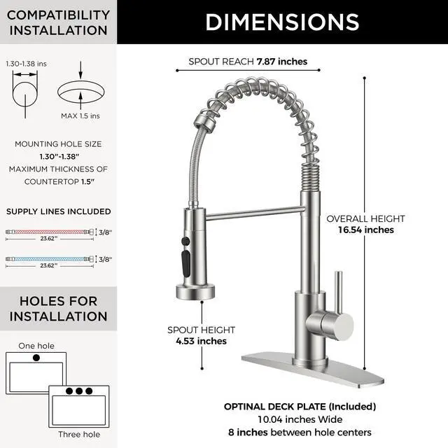Alt view image 2 of 7 - Kitchen Sink Faucet, Stainless Steel Single Handle, Brushed Nickel | Classic Commercial Kitchen Faucet with 3 Modes Sprayer, Suitable for Outdoor Laundry Rv Bar, with Deck Plate for 1 or 3 holes