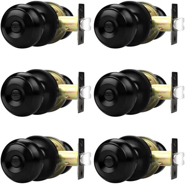Main image of Black Door Knobs for Bedroom Bathroom, Interior Door Knob with Round Ball, Matte Black Privacy Door Knob, 6 Pack