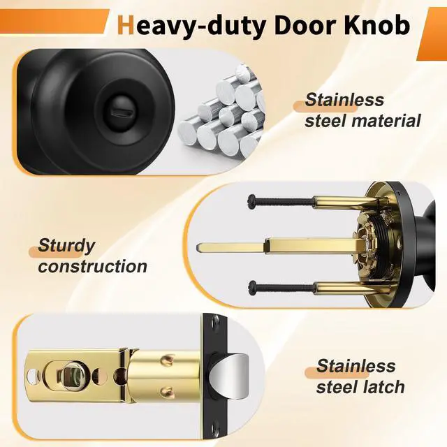 Alt view image 6 of 7 - Black Door Knobs for Bedroom Bathroom, Interior Door Knob with Round Ball, Matte Black Privacy Door Knob, 6 Pack