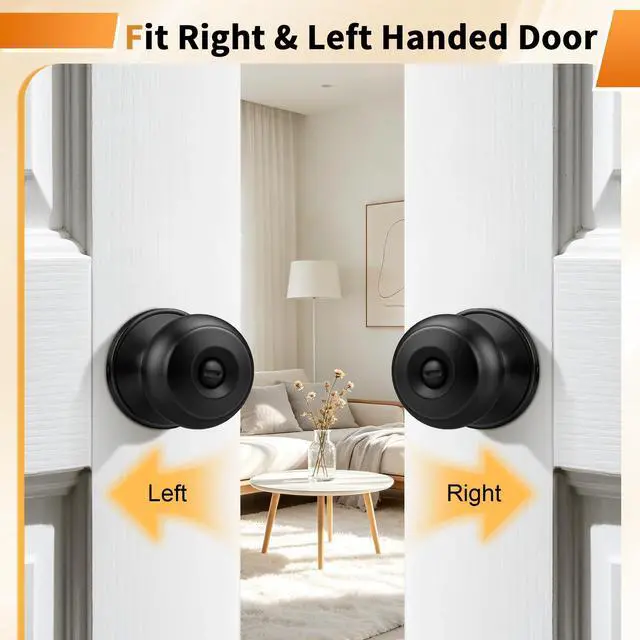 Alt view image 7 of 7 - Black Door Knobs for Bedroom Bathroom, Interior Door Knob with Round Ball, Matte Black Privacy Door Knob, 6 Pack