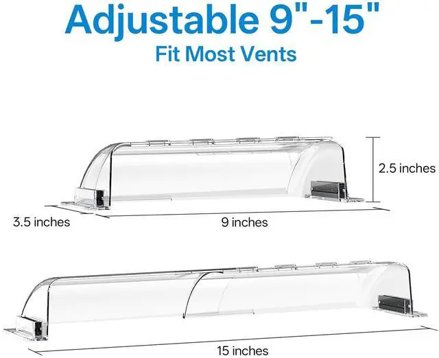 Alt view image 3 of 7 - Magnetic Air Vent Deflector 9"-15.5" for Metal Registers 2 Pack | Adjustable clear design for floor, wall and ceiling placement, heat and AC airflow control under furniture