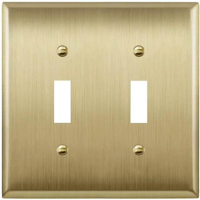 Main image of Toggle Light Switch Metal Wall Plate, Mid-Size 2-Gang 4.88" x 4.92" | Switch Cover, Stainless Steel, Corrosion Resistant, Heat Resistant, Easy Replacement, Brushed Brass, UL Listed