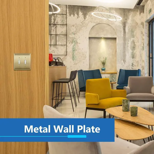 Alt view image 2 of 7 - Toggle Light Switch Metal Wall Plate, Mid-Size 2-Gang 4.88" x 4.92" | Switch Cover, Stainless Steel, Corrosion Resistant, Heat Resistant, Easy Replacement, Brushed Brass, UL Listed