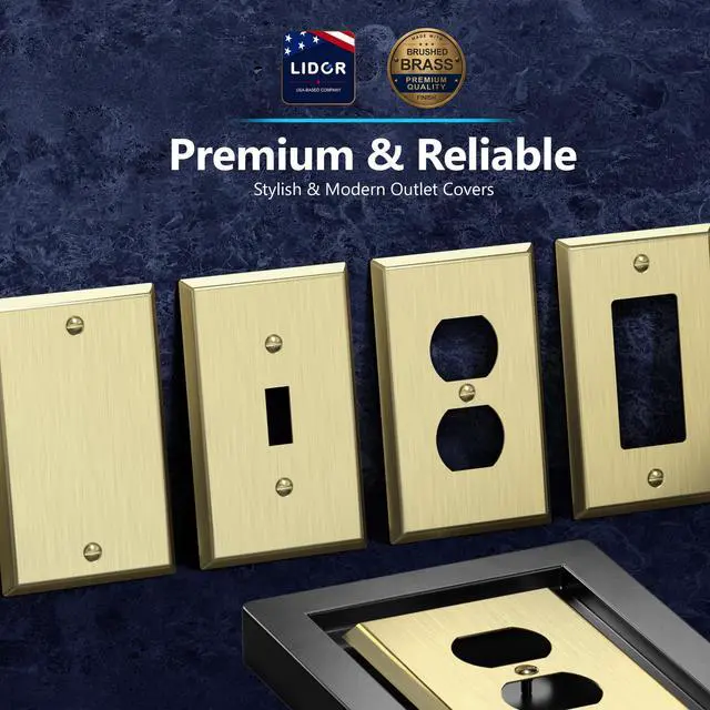 Alt view image 3 of 7 - Switch, Receptacle Metal Wall Plate, Mid-Size 1-Gang, Brushed Brass | Decorator, 4.88" x 3.11, Outlet Cover, Corrosion Resistant, Stainless Steel, Heat Resistant, UL Listed