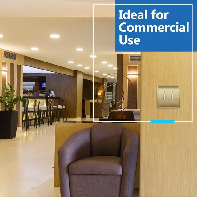 Alt view image 5 of 7 - Toggle Light Switch Metal Wall Plate, Mid-Size 2-Gang 4.88" x 4.92" | Switch Cover, Stainless Steel, Corrosion Resistant, Heat Resistant, Easy Replacement, Brushed Brass, UL Listed