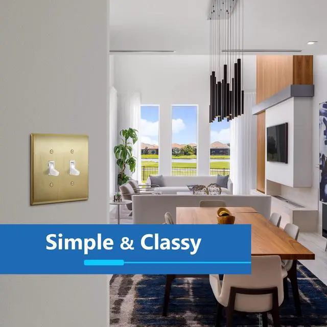 Alt view image 6 of 7 - Toggle Light Switch Metal Wall Plate, Mid-Size 2-Gang 4.88" x 4.92" | Switch Cover, Stainless Steel, Corrosion Resistant, Heat Resistant, Easy Replacement, Brushed Brass, UL Listed