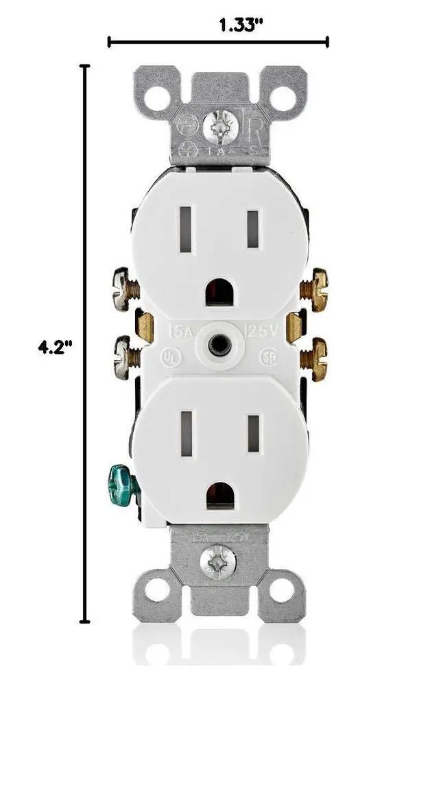 Alt view image 5 of 5 - 15 Amp 125 Volt Tamper Resistant Duplex Receptacle, 10 Pack, T5320-WMP, White