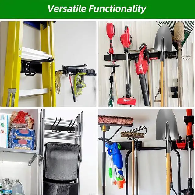 Alt view image 4 of 7 - 48 in Garage Tool Organizer Wall Mount, Adjustable Tool Storage Rack | Heavy-duty 360 LBS, Double-Layer Hooks, Wear & Tear Resistant, Soft Anti-Scratch Hook Sleeves, For Yard Tools, Shovels, Shed