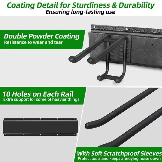 Alt view image 3 of 7 - 48 in Garage Tool Organizer Wall Mount, Adjustable Tool Storage Rack | Heavy-duty 360 LBS, Double-Layer Hooks, Wear & Tear Resistant, Soft Anti-Scratch Hook Sleeves, For Yard Tools, Shovels, Shed