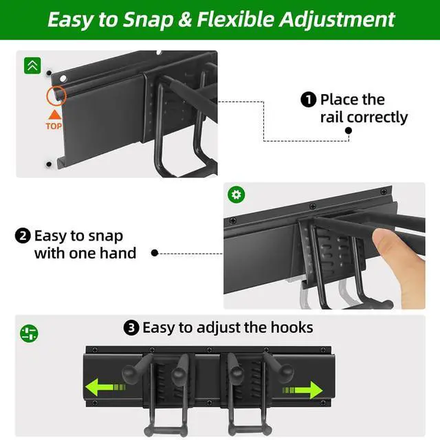 Alt view image 5 of 7 - 48 in Garage Tool Organizer Wall Mount, Adjustable Tool Storage Rack | Heavy-duty 360 LBS, Double-Layer Hooks, Wear & Tear Resistant, Soft Anti-Scratch Hook Sleeves, For Yard Tools, Shovels, Shed