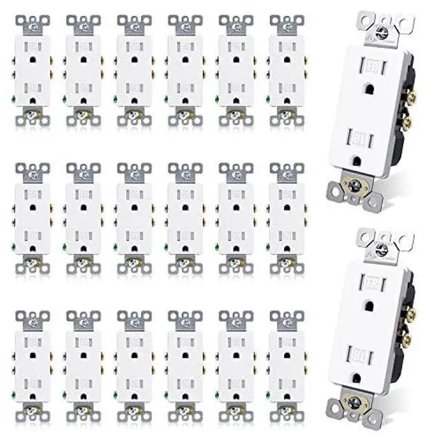 Alt view image 2 of 7 - 15 Amp Tamper Resistant White Electrical Wall Outlet, 125V, UL Listed, 20 Pack