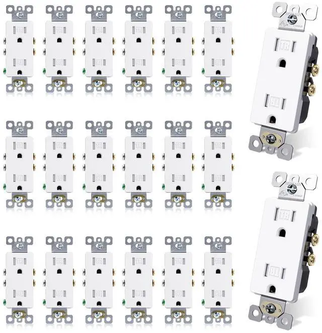 Main image of 15 Amp Tamper Resistant White Electrical Wall Outlet, 125V, UL Listed, 20 Pack