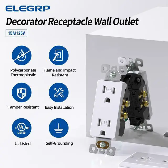 Alt view image 3 of 7 - 15 Amp Tamper Resistant White Electrical Wall Outlet, 125V, UL Listed, 20 Pack