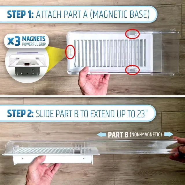 Alt view image 5 of 7 - Powerful Magnetic Air Vent Deflector Sideways (Side Extender) - 3 Strong Neodymium Magnets (Upgraded Patented Design) - Fits 3"-6" Wide Floor/Wall/Ceiling Vents - 1.6"(H) - Adjustable from 12 to 23