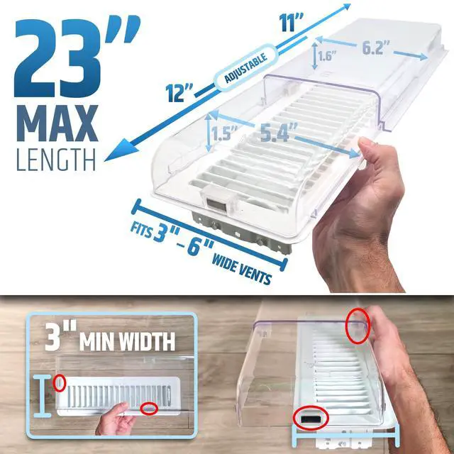 Alt view image 6 of 7 - Powerful Magnetic Air Vent Deflector Sideways (Side Extender) - 3 Strong Neodymium Magnets (Upgraded Patented Design) - Fits 3"-6" Wide Floor/Wall/Ceiling Vents - 1.6"(H) - Adjustable from 12 to 23