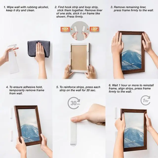 Alt view image 4 of 7 - 15 lb Large Picture Hanging Strips, 60 Pairs(120 Strips), No Tools | Damage-Free Removable Picture Hangers, Heavy Duty Wall Hangers for Frame Hanging and Home Decor, No Tools, Waterproof
