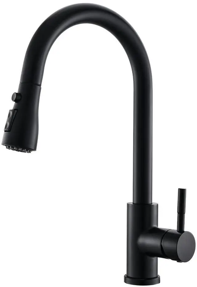 Main image of Black Kitchen Faucet with Pull Down Sprayer | Single Hole Kitchen Sink Faucet Suitable for Farmhouses RV Laundry Room Outdoor and Campers