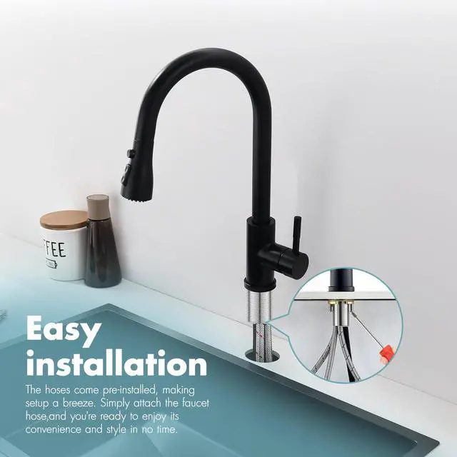 Alt view image 3 of 7 - Black Kitchen Faucet with Pull Down Sprayer | Single Hole Kitchen Sink Faucet Suitable for Farmhouses RV Laundry Room Outdoor and Campers