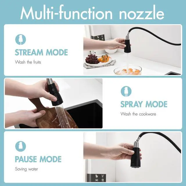 Alt view image 4 of 7 - Black Kitchen Faucet with Pull Down Sprayer | Single Hole Kitchen Sink Faucet Suitable for Farmhouses RV Laundry Room Outdoor and Campers
