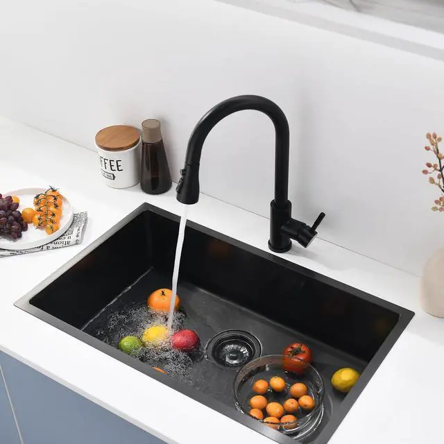 Alt view image 7 of 7 - Black Kitchen Faucet with Pull Down Sprayer | Single Hole Kitchen Sink Faucet Suitable for Farmhouses RV Laundry Room Outdoor and Campers