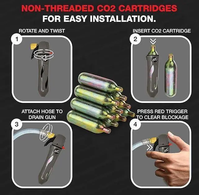 Alt view image 4 of 7 - 16 Gram Unthreaded CO2 Cartridges for Gallo Drain Gun HVAC Drain Line Cleaner Tool (30 Pack)