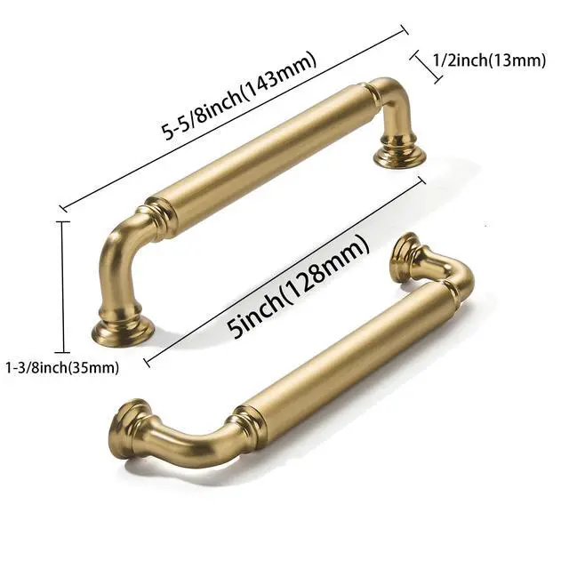 Alt view image 2 of 6 - 10-Pack Brushed Brass Heavy-Duty Solid Cabinet Pulls, 5 Inch (128mm) Hole Center, Satin Gold Drawer Pulls, Cabinet Hardware, Suitable for Kitchen Cabinets, Bathrooms and Dressers