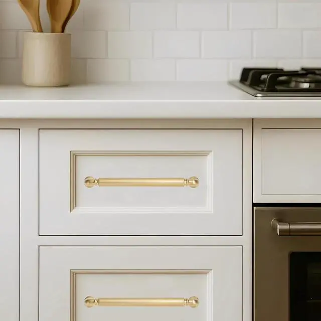 Alt view image 3 of 6 - 10-Pack Brushed Brass Heavy-Duty Solid Cabinet Pulls, 5 Inch (128mm) Hole Center, Satin Gold Drawer Pulls, Cabinet Hardware, Suitable for Kitchen Cabinets, Bathrooms and Dressers