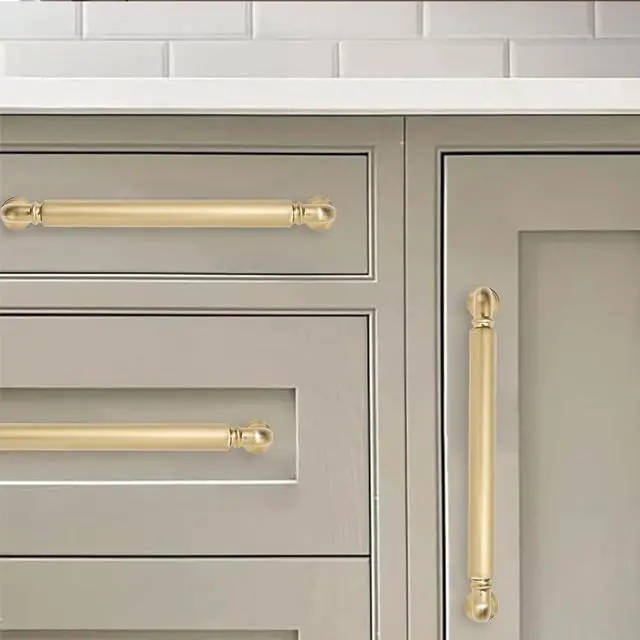 Alt view image 4 of 6 - 10-Pack Brushed Brass Heavy-Duty Solid Cabinet Pulls, 5 Inch (128mm) Hole Center, Satin Gold Drawer Pulls, Cabinet Hardware, Suitable for Kitchen Cabinets, Bathrooms and Dressers