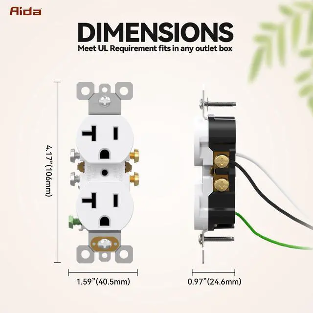 Alt view image 3 of 7 - 20 Amps Outlets Duplex Electrical Receptacle Outlets, Electrical Outlet, 20Amp 125V Heavy-Duty Wall Outlet, Residential, 3-Wire, Self-Grounding, UL Listed, Side Wire (10 Pack, White)