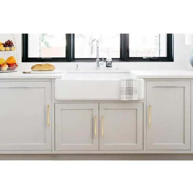 Alt view image 5 of 6 - 10-Pack Brushed Brass Heavy-Duty Solid Cabinet Pulls, 5 Inch (128mm) Hole Center, Satin Gold Drawer Pulls, Cabinet Hardware, Suitable for Kitchen Cabinets, Bathrooms and Dressers