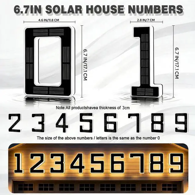Alt view image 3 of 7 - 6.7 Inch Solar Lighted House Numbers for Outside, LED Backlit Light | Light Up Waterproof LED Address Signs for Houses, Illuminated House Number Light for Yard Porch Outdoor (1-Black, 6.7IN)