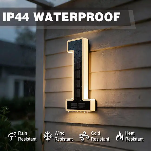 Alt view image 4 of 7 - 6.7 Inch Solar Lighted House Numbers for Outside, LED Backlit Light | Light Up Waterproof LED Address Signs for Houses, Illuminated House Number Light for Yard Porch Outdoor (1-Black, 6.7IN)