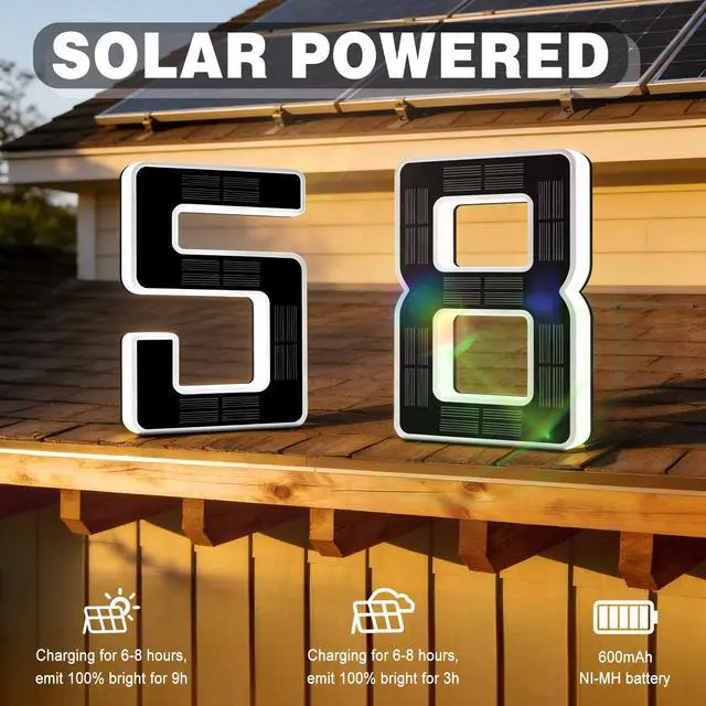 Alt view image 7 of 7 - 6.7 Inch Solar Lighted House Numbers for Outside, LED Backlit Light | Light Up Waterproof LED Address Signs for Houses, Illuminated House Number Light for Yard Porch Outdoor (1-Black, 6.7IN)