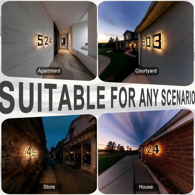 Alt view image 5 of 7 - 6.7 Inch Solar Lighted House Numbers for Outside, LED Backlit Light | Light Up Waterproof LED Address Signs for Houses, Illuminated House Number Light for Yard Porch Outdoor (1-Black, 6.7IN)