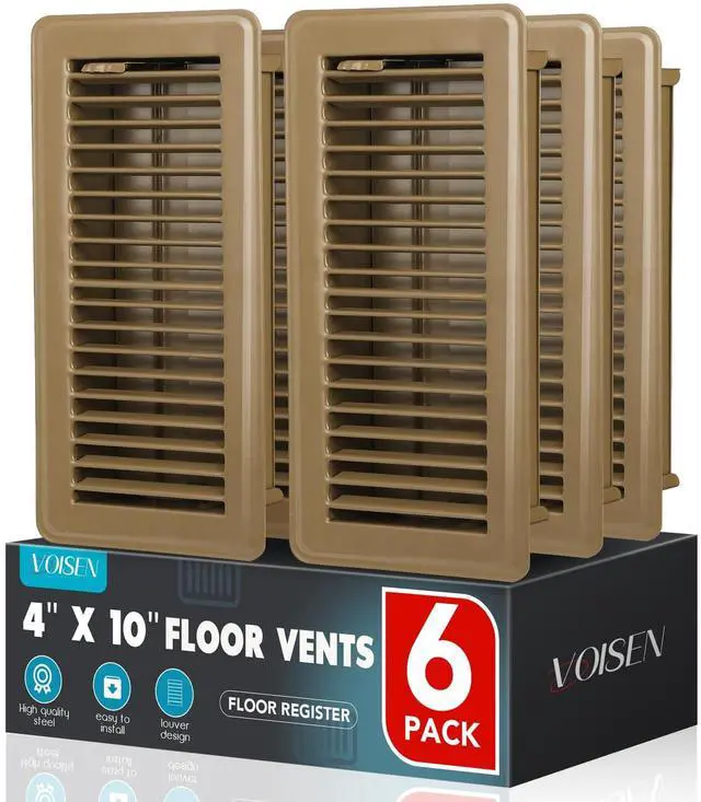 Main image of Floor Register 4x10, 6 Pack Brown Floor Vent Covers | Heavy Duty Steel Walkable Floor Vents,Vent Covers for Home Floor