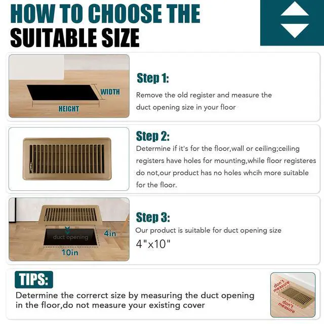 Alt view image 4 of 7 - Floor Register 4x10, 6 Pack Brown Floor Vent Covers | Heavy Duty Steel Walkable Floor Vents,Vent Covers for Home Floor