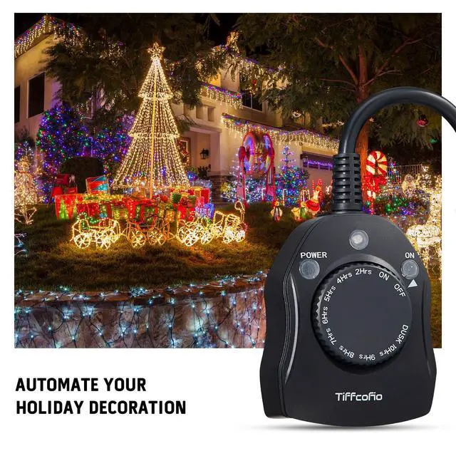 Alt view image 3 of 7 - Outdoor Timer Outlet, Dusk to Dawn Light Sensor Timer Weatherproof, 2 Grounded Outlets for Halloween and Christmas Lights, 15A 1/2HP, ETL Listed